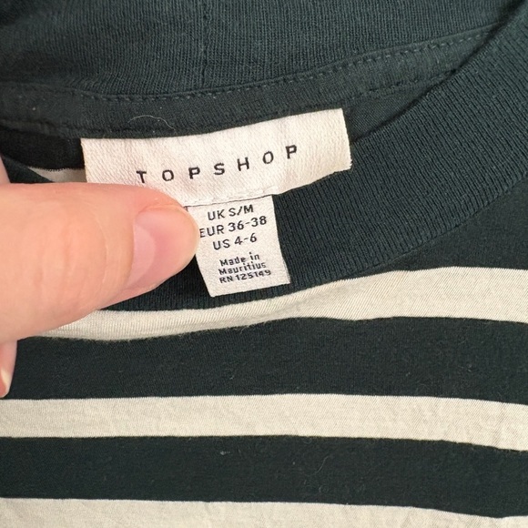 Topshop Green and White Striped Short Sleeve Tee - Picture 2 of 3